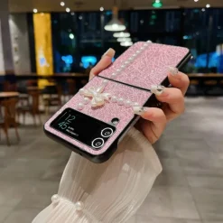 Phone Case For Samsung Galaxy Z Flip 7 Z Flip 6 Z Flip 5 Z Flip 4 Z Flip 3 for Women Girl Bling Glitter Shiny Shockproof Bow tie TPU