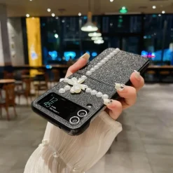 Phone Case For Samsung Galaxy Z Flip 7 Z Flip 6 Z Flip 5 Z Flip 4 Z Flip 3 for Women Girl Bling Glitter Shiny Shockproof Bow tie TPU