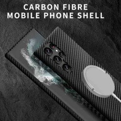 Phone Case For Samsung Galaxy S23 S22 S21 Ultra Plus With Magsafe Magnetic Dustproof Four Corners Drop Resistance Lines / Waves Carbon Fiber