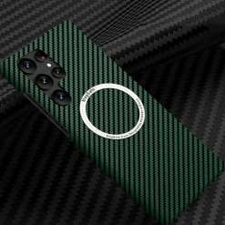 Phone Case For Samsung Galaxy S23 S22 S21 Ultra Plus With Magsafe Magnetic Dustproof Four Corners Drop Resistance Lines / Waves Carbon Fiber