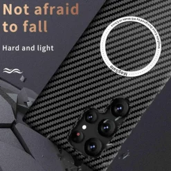 Phone Case For Samsung Galaxy S23 S22 S21 Ultra Plus With Magsafe Magnetic Dustproof Four Corners Drop Resistance Lines / Waves Carbon Fiber
