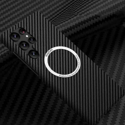 Phone Case For Samsung Galaxy S23 S22 S21 Ultra Plus With Magsafe Magnetic Dustproof Four Corners Drop Resistance Lines / Waves Carbon Fiber