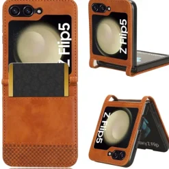 Phone Case For Samsung Galaxy Z Flip 5 Z Flip 4 Z Flip 3 Flip Cover Card Slot Shockproof Retro PC PU Leather