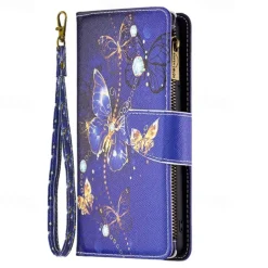 Phone Case For Samsung Galaxy S25 S24 S23 S23 FE S22 S21 Ultra Plus A35 5G A25 A15 A14 Wallet Case with Stand Holder Zipper with Wrist Strap Retro TPU PU Leather