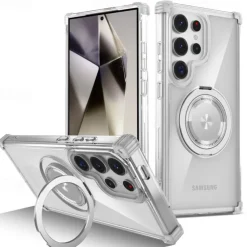 Phone Case For Samsung Galaxy S24 S24 FE S23 Ultra Plus S22 Plus Ultra Back Cover with Stand Holder Magnetic Shockproof Retro PC