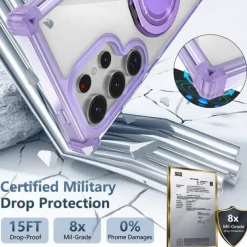 Phone Case For Samsung Galaxy S24 S24 FE S23 Ultra Plus S22 Plus Ultra Back Cover with Stand Holder Magnetic Shockproof Retro PC