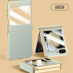 Phone Case For Samsung Galaxy Z Flip 6 Z Flip 5 Back Cover with Screen Protector Plating PU Leather
