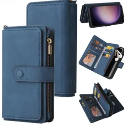 Phone Case For Samsung Galaxy S25 S24 S23 S23 FE S22 S21 Ultra Plus A55 5G A35 5G A25 A15 Wallet Case Zipper Full Body Protective with Wrist Strap Retro TPU PU Leather