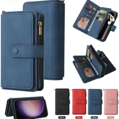 Phone Case For Samsung Galaxy S25 S24 S23 S23 FE S22 S21 Ultra Plus A55 5G A35 5G A25 A15 Wallet Case Zipper Full Body Protective with Wrist Strap Retro TPU PU Leather