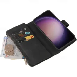 Phone Case For Samsung Galaxy S25 S24 S23 S23 FE S22 S21 Ultra Plus A55 5G A35 5G A25 A15 Wallet Case Zipper Full Body Protective with Wrist Strap Retro TPU PU Leather