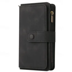 Phone Case For Samsung Galaxy S25 S24 S23 S23 FE S22 S21 Ultra Plus A55 5G A35 5G A25 A15 Wallet Case Zipper Full Body Protective with Wrist Strap Retro TPU PU Leather