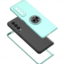 Phone Case For Samsung Galaxy Z Fold 7 Z Fold 6 Z Fold 5 Z Fold 4 Z Fold 3 Full Body Case Flip Ring Holder Dustproof Solid Colored TPU