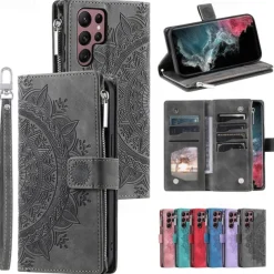 Phone Case For Samsung Galaxy S25 S23 S22 S21 FE S21 Ultra Plus A54 A53 A33 A13 S20 Wallet Case Flip Wallet Zipper Tile TPU PU Leather