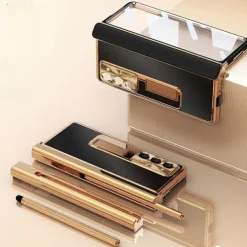 Phone Case For Samsung Galaxy Z Fold 7 Z Fold 6 Z Fold 5 Z Fold 4 Z Fold 3 Back Cover with Stand Holder with Screen Protector Pencil Holder Aluminum Alloy