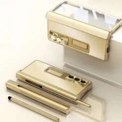 Phone Case For Samsung Galaxy Z Fold 7 Z Fold 6 Z Fold 5 Z Fold 4 Z Fold 3 Back Cover with Stand Holder with Screen Protector Pencil Holder Aluminum Alloy