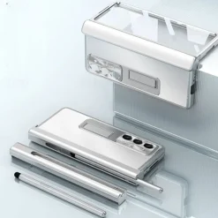 Phone Case For Samsung Galaxy Z Fold 7 Z Fold 6 Z Fold 5 Z Fold 4 Z Fold 3 Back Cover with Stand Holder with Screen Protector Pencil Holder Aluminum Alloy