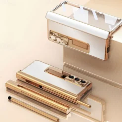 Phone Case For Samsung Galaxy Z Fold 7 Z Fold 6 Z Fold 5 Z Fold 4 Z Fold 3 Back Cover with Stand Holder with Screen Protector Pencil Holder Aluminum Alloy