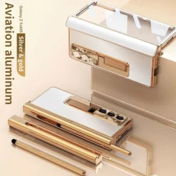 Phone Case For Samsung Galaxy Z Fold 7 Z Fold 6 Z Fold 5 Z Fold 4 Z Fold 3 Back Cover with Stand Holder with Screen Protector Pencil Holder Aluminum Alloy