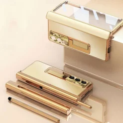 Phone Case For Samsung Galaxy Z Fold 7 Z Fold 6 Z Fold 5 Z Fold 4 Z Fold 3 Back Cover with Stand Holder with Screen Protector Pencil Holder Aluminum Alloy