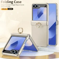 Phone Case For Samsung Galaxy Z Flip 6 Z Flip 5 Back Cover Ring Buckle Shockproof Retro PC