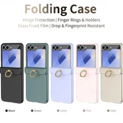 Phone Case For Samsung Galaxy Z Flip 6 Z Flip 5 Back Cover Ring Buckle Shockproof Retro PC