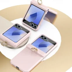 Phone Case For Samsung Galaxy Z Flip 6 Z Flip 5 Back Cover Ring Buckle Shockproof Retro PC