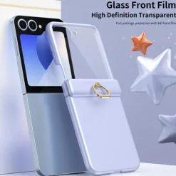 Phone Case For Samsung Galaxy Z Flip 6 Z Flip 5 Back Cover Ring Buckle Shockproof Retro PC