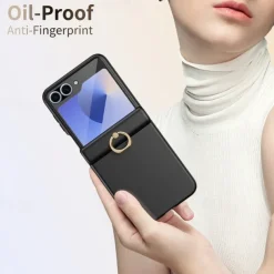 Phone Case For Samsung Galaxy Z Flip 6 Z Flip 5 Back Cover Ring Buckle Shockproof Retro PC