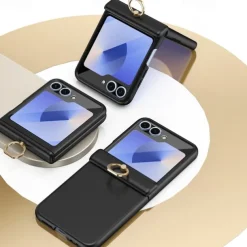 Phone Case For Samsung Galaxy Z Flip 6 Z Flip 5 Back Cover Ring Buckle Shockproof Retro PC