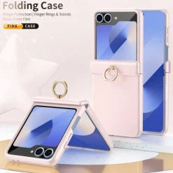 Phone Case For Samsung Galaxy Z Flip 6 Z Flip 5 Back Cover Ring Buckle Shockproof Retro PC
