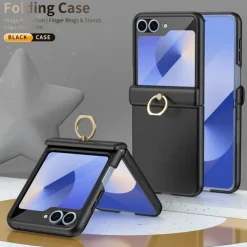 Phone Case For Samsung Galaxy Z Flip 6 Z Flip 5 Back Cover Ring Buckle Shockproof Retro PC