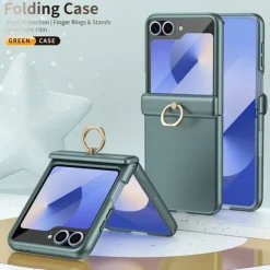 Phone Case For Samsung Galaxy Z Flip 6 Z Flip 5 Back Cover Ring Buckle Shockproof Retro PC