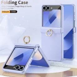Phone Case For Samsung Galaxy Z Flip 6 Z Flip 5 Back Cover Ring Buckle Shockproof Retro PC
