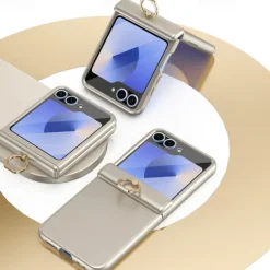 Phone Case For Samsung Galaxy Z Flip 6 Z Flip 5 Back Cover Ring Buckle Shockproof Retro PC