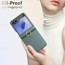 Phone Case For Samsung Galaxy Z Flip 6 Z Flip 5 Back Cover Ring Buckle Shockproof Retro PC