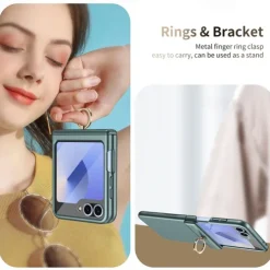 Phone Case For Samsung Galaxy Z Flip 6 Z Flip 5 Back Cover Ring Buckle Shockproof Retro PC