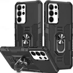 Phone Case For Samsung Galaxy S24 S24 FE S23 S22 S21 Ultra Plus A55 5G A35 5G A25 A15 A34 Back Cover Ring Holder Magnetic Shockproof Retro PC