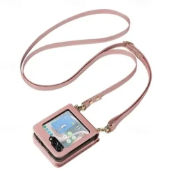 Phone Case For Samsung Galaxy Z Flip 6 Z Flip 5 Wallet Case with Stand Holder Zipper with Lanyard Retro TPU PU Leather