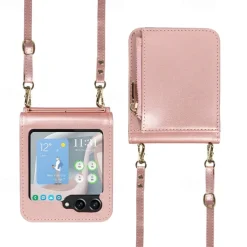 Phone Case For Samsung Galaxy Z Flip 6 Z Flip 5 Wallet Case with Stand Holder Zipper with Lanyard Retro TPU PU Leather