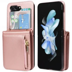 Phone Case For Samsung Galaxy Z Flip 6 Z Flip 5 Wallet Case with Stand Holder Zipper with Lanyard Retro TPU PU Leather