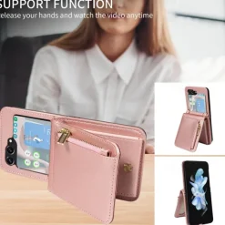 Phone Case For Samsung Galaxy Z Flip 6 Z Flip 5 Wallet Case with Stand Holder Zipper with Lanyard Retro TPU PU Leather