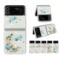 Phone Case For Samsung Galaxy Z Flip 7 Z Flip 6 Z Flip 5 Z Flip 4 Z Flip 3 Flip Flip Bling Rhinestone Crystal Diamond PC