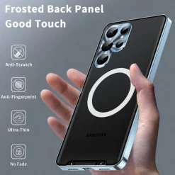 Phone Case For Samsung Galaxy S25 S24 S23 S23 FE S22 S21 Ultra Plus Magnetic Adsorption With Magsafe Camera Lens Protector Support Wireless Charging Shockproof Acrylic Aluminum Alloy
