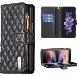 Phone Case For Samsung Galaxy Z Fold 6 Z Fold 5 Z Fold 4 Z Fold 3 Full Body Case Wallet Case Flip Zipper With Card Holder Solid Colored Geometric Pattern PC PU Leather