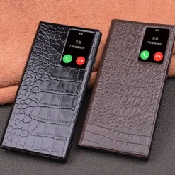 Phone Case For Samsung Galaxy S23 Ultra S22 Ultra Flip Cover Auto Sleep Wake Magnetic Warm Genuine Leather