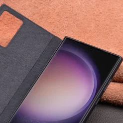 Phone Case For Samsung Galaxy S23 Ultra S22 Ultra Flip Cover Auto Sleep Wake Magnetic Warm Genuine Leather