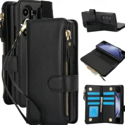 Phone Case For Samsung Galaxy Z Fold 7 Z Fold 6 Z Fold 5 Z Fold 4 Z Fold 3 Wallet Case with Stand Holder Magnetic Zipper Retro TPU PU Leather