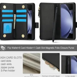 Phone Case For Samsung Galaxy Z Fold 7 Z Fold 6 Z Fold 5 Z Fold 4 Z Fold 3 Wallet Case with Stand Holder Magnetic Zipper Retro TPU PU Leather