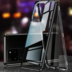 Phone Case For Samsung Galaxy A34 A54 A53 A23 Magnetic Adsorption with Screen Protector Transparent Magnetic Transparent Tempered Glass Metal