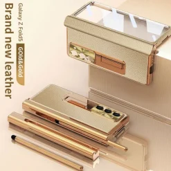 Phone Case For Samsung Galaxy Z Fold 7 Z Fold 6 Z Fold 5 Z Fold 4 Z Fold 3 Back Cover with Stand Holder with Screen Protector Pencil Holder PC Metal PU Leather